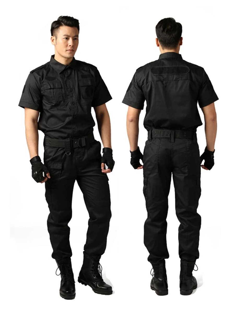 Spring/Summer Security Work Uniform Custom Long-Sleeve Shirt and Pants Set, Property Duty Uniform, Guard Duty Black Training Suit