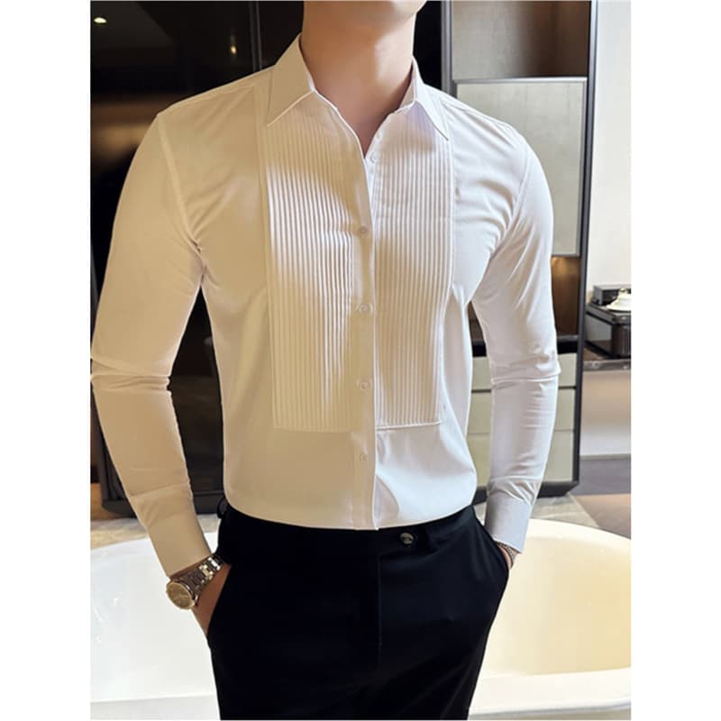 Premium Tuxedo White Shirt for Men Business Formal Wear Wedding Host Banquet Dress Pleated Organza Shirt