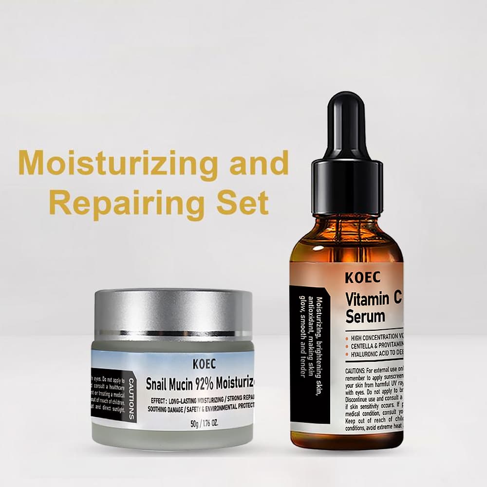 KOEC Snail Mucin Face Moisturizer + VC Face Serum TikTok Bestseller Skincare Set FDA Wholesale