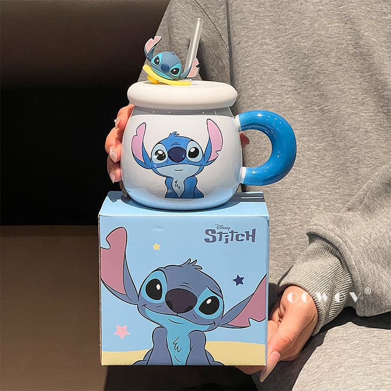 Stitch mug 2025 new style female tall and beautiful cup with lid cute water cup office coffee cup birthday gift
