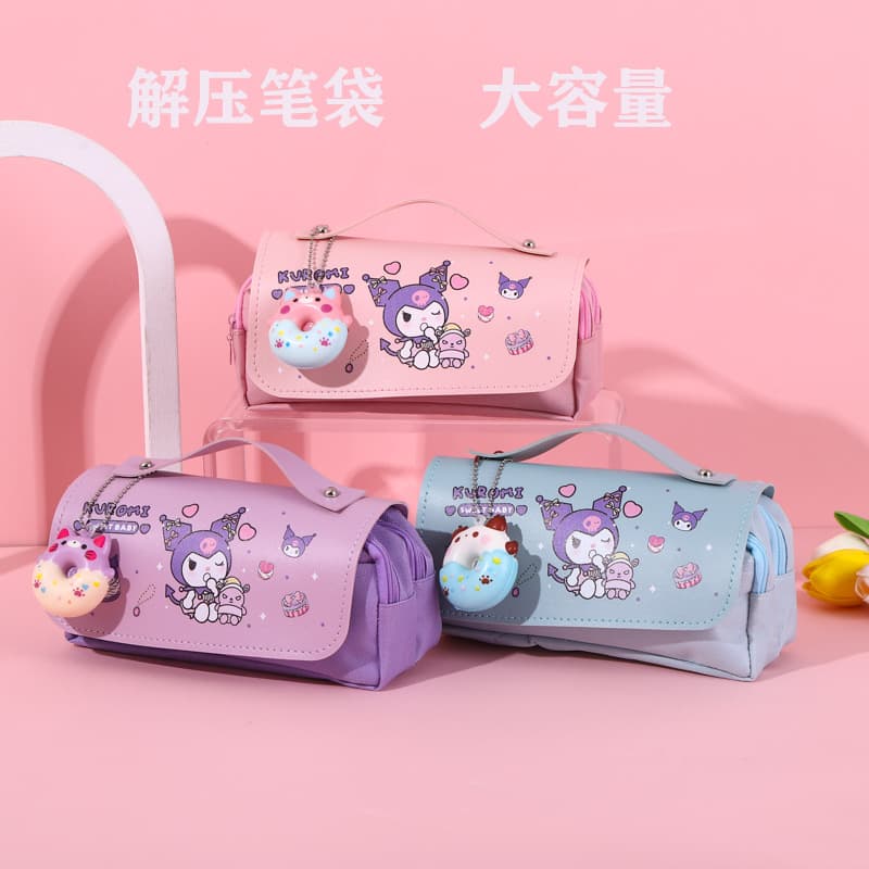 Cross-border Kuromi Hand-held Stress Relief Pencil Case Cinnamoroll Decompression Multi-functional Double-layer Large Capacity Bag