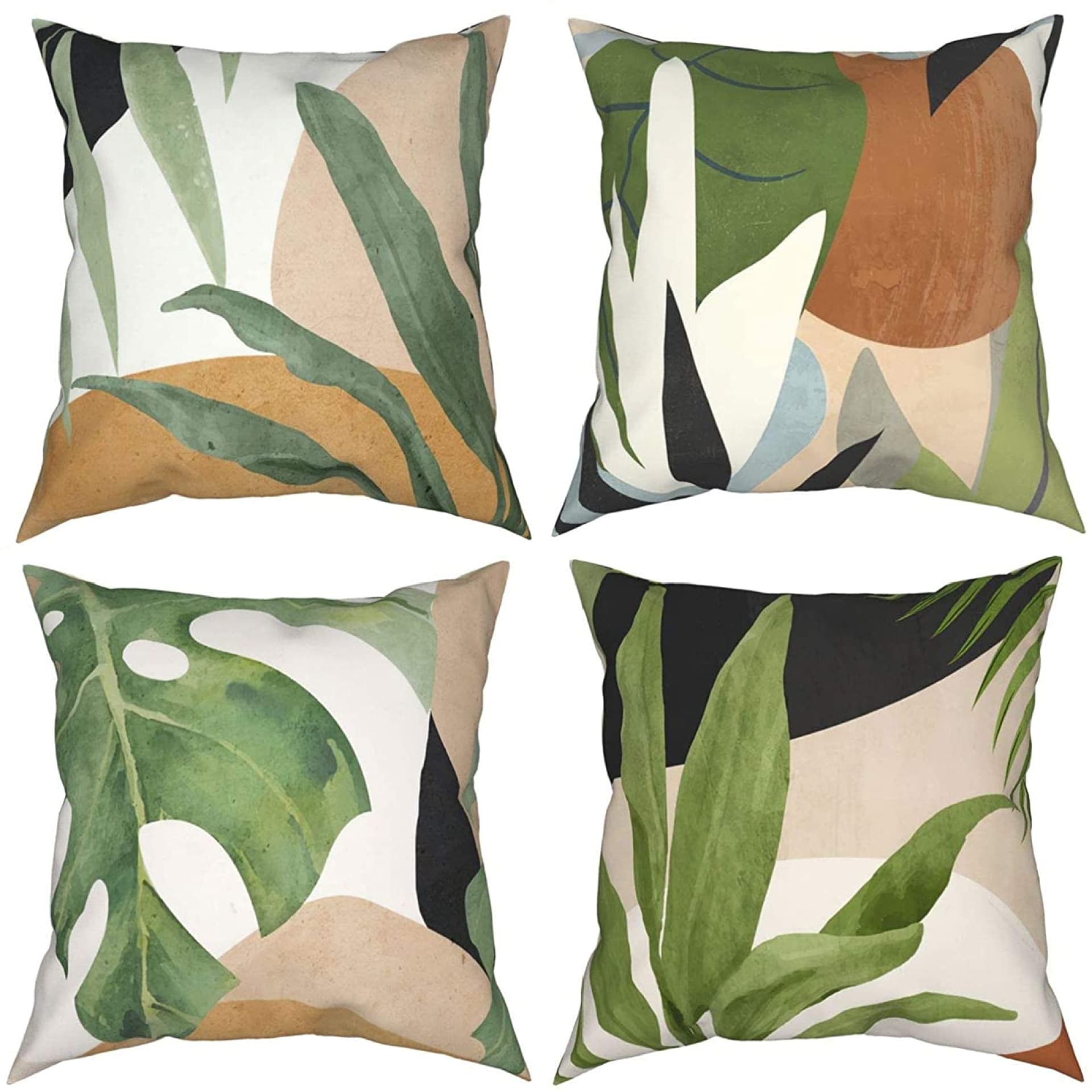 Cross-border hot style home green pillow plant abstract sofa cushion art printed linen pillow cover green plant style
