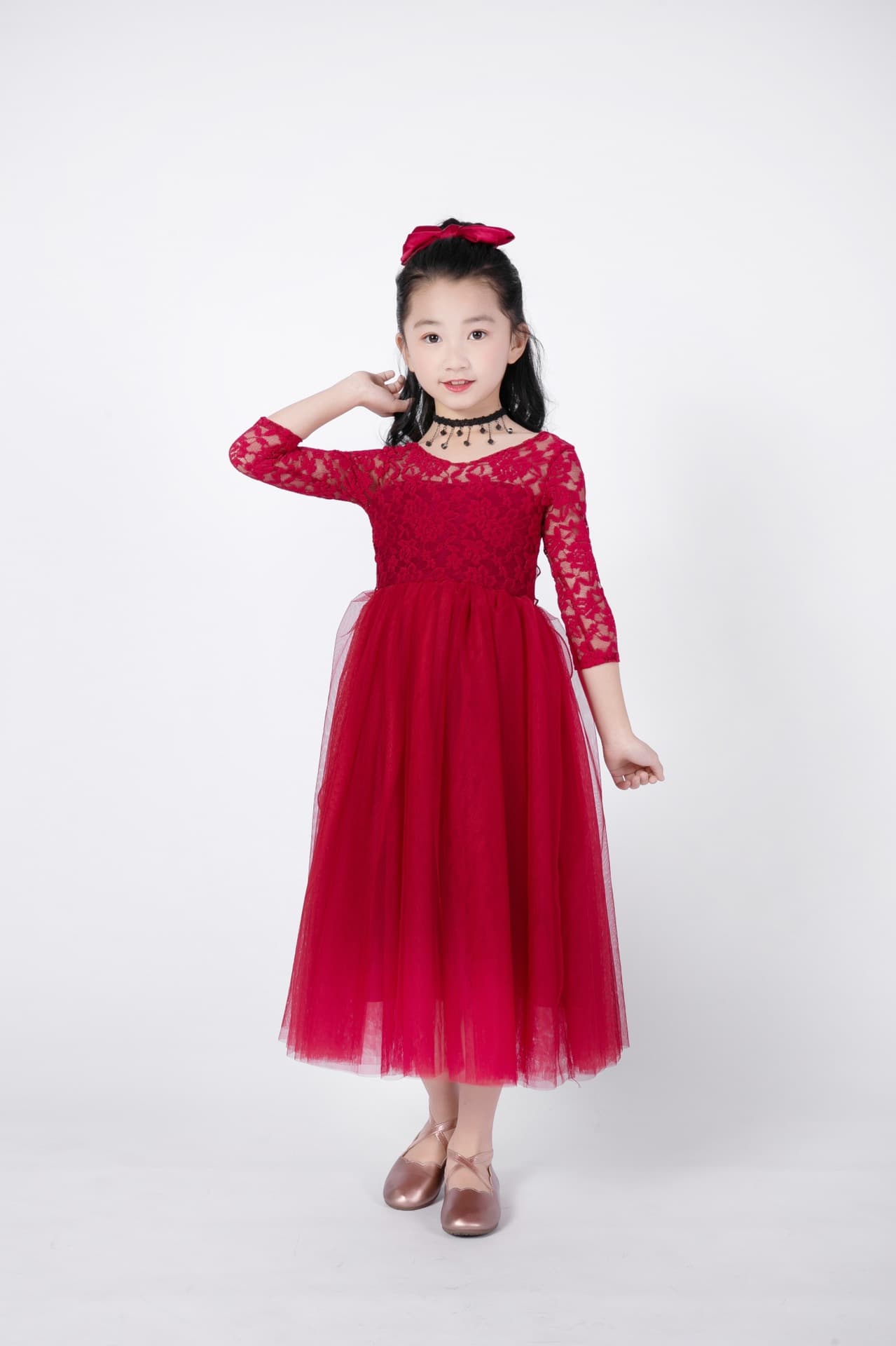 Girl Dress 2023 Girls Spring Autumn Dress Long Sleeve Bow Lace Princess Dress Christmas Gown