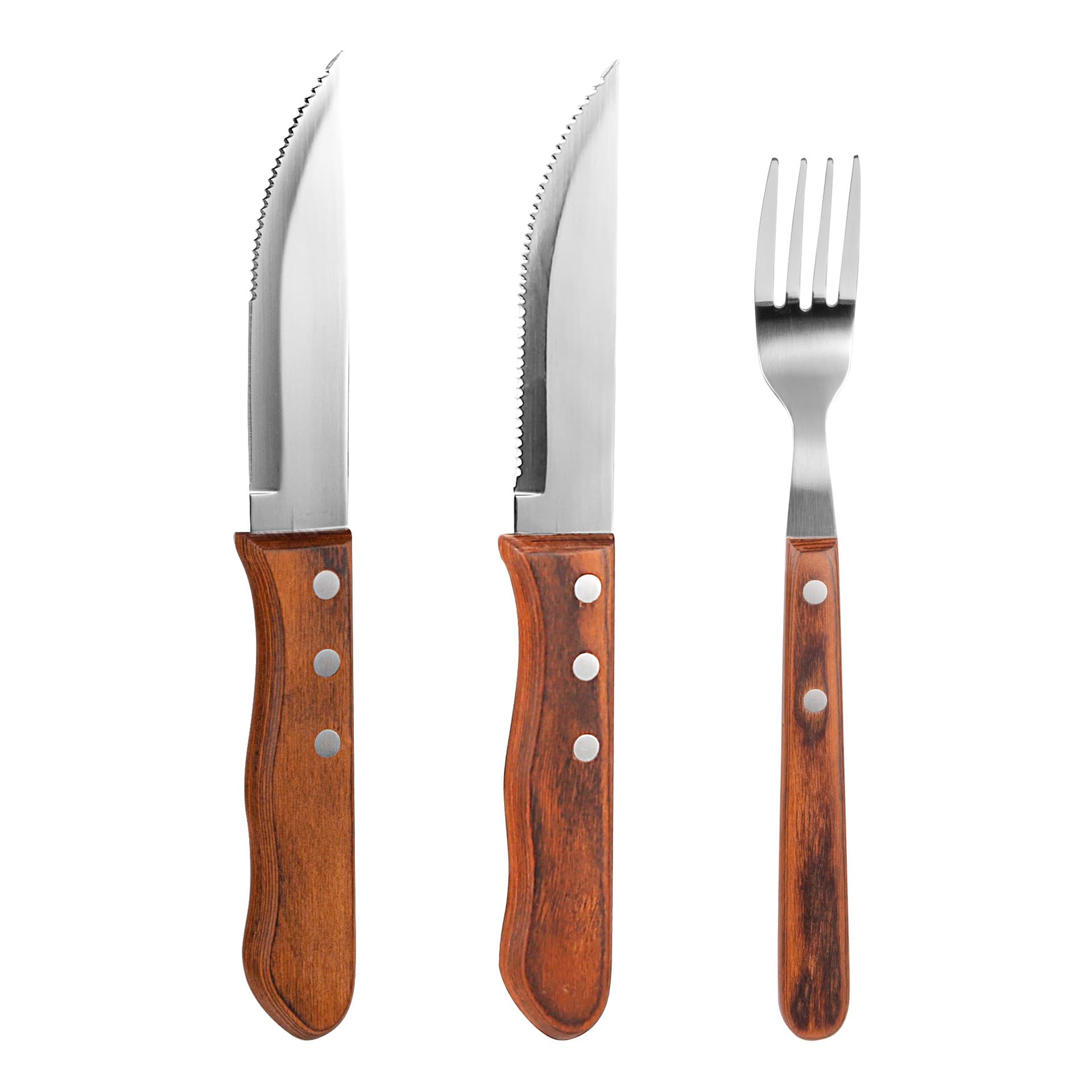 In Stock Western Stainless Steel Cutlery Set Brazilian Steak Knife with Colored Wood Handle Steak Knife and Fork Cross-border