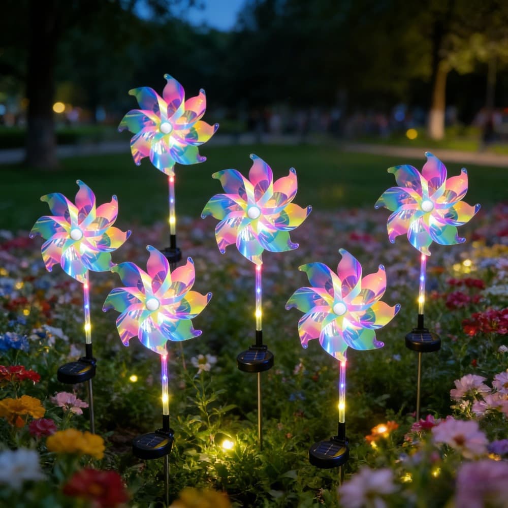 Cross-border Solar Garden Light Colorful Windmill Light Outdoor Waterproof Park Colorful Light Lawn Decoration Insert Ground Decorative Light
