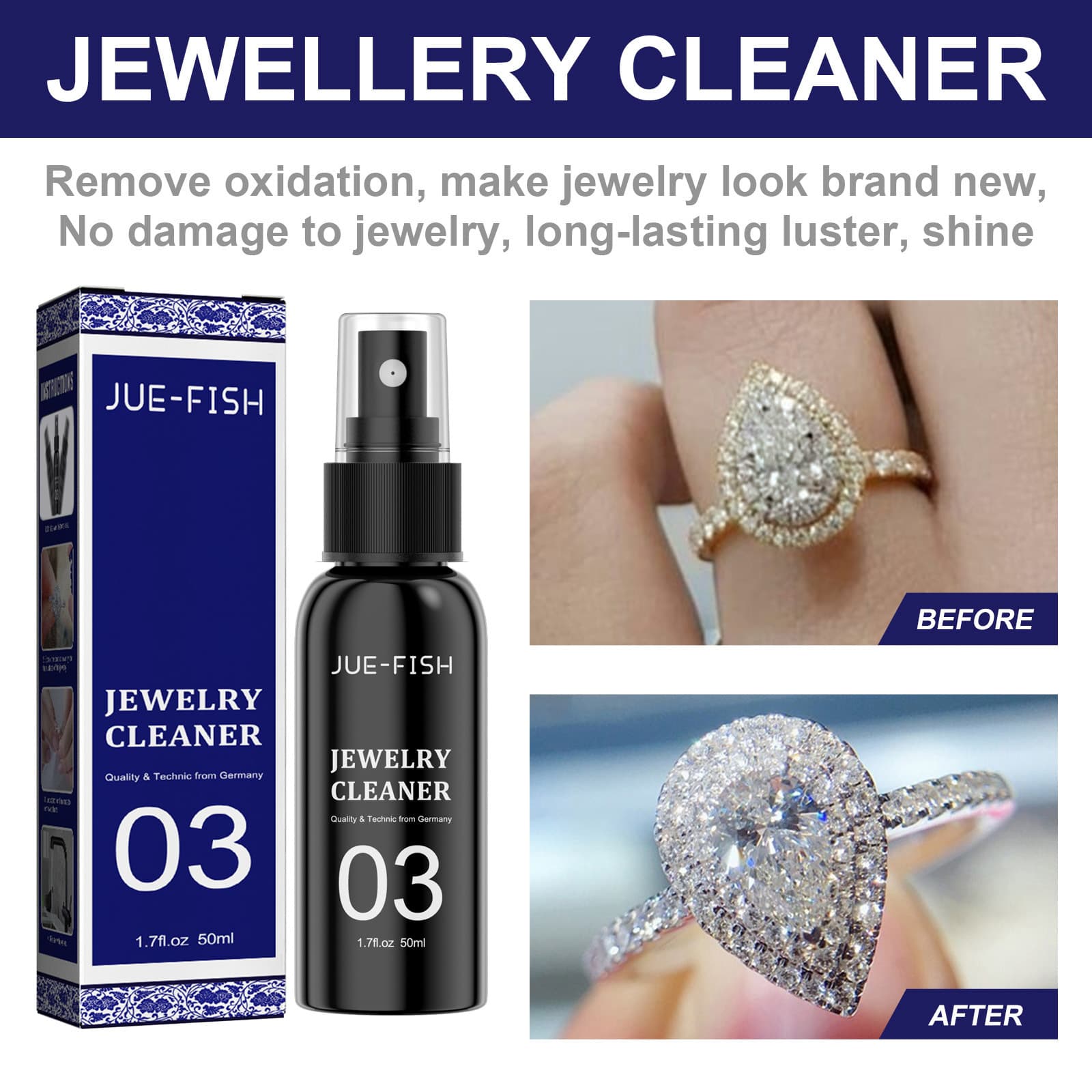 Jue Fish Jewelry Cleaner - Cleans Diamond Rings, Necklaces, Gold, Removes Rust and Dust