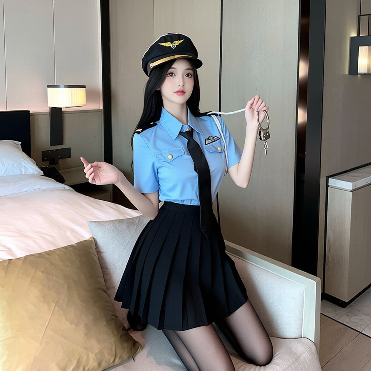 Night Party Beauty Sexy Lingerie Sexy Policewoman Professional Blue Temptation Pleated Skirt Role Play Suit H091
