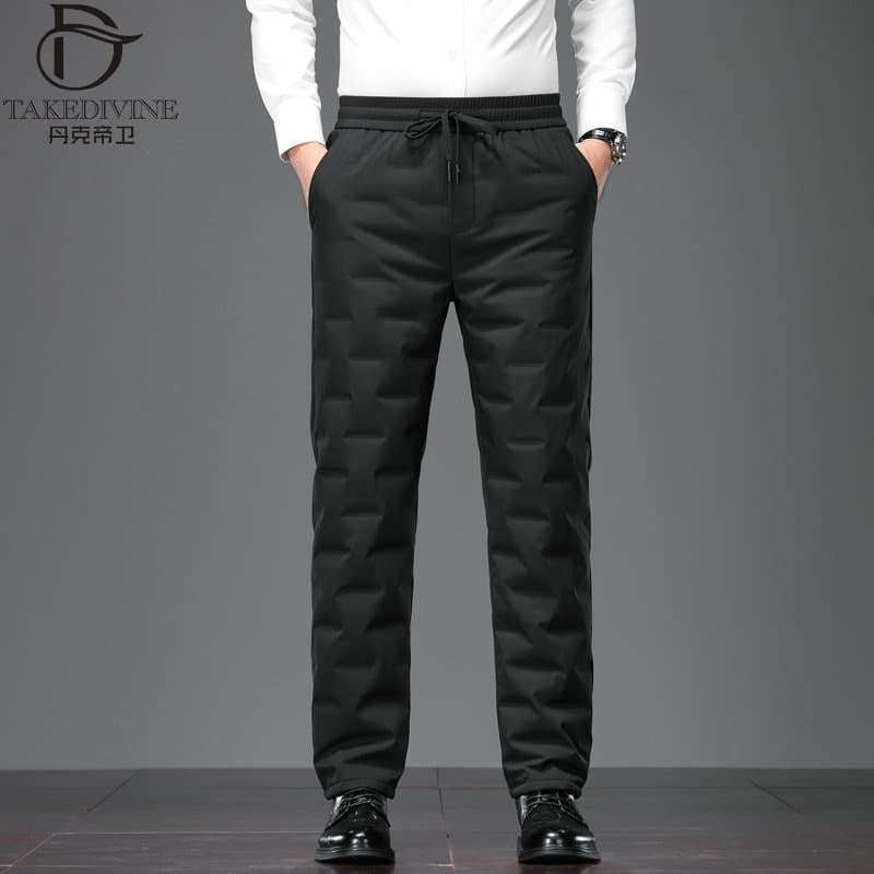Middle-Aged Men's Down Pants, Winter Thickened Warm Casual Trousers