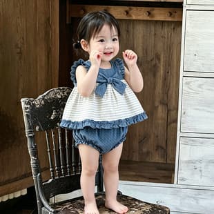 Ins 2026 Summer Baby Girls Cotton Clothes Fresh Lace Sweet Set Top + Pants Two-Piece Set