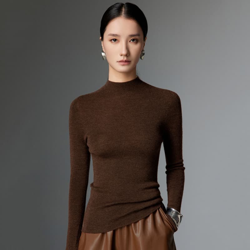 Machine washable. Fine wool turtleneck solid color sweater, thin knit base layer sweater for autumn and winter, MKL24-15.