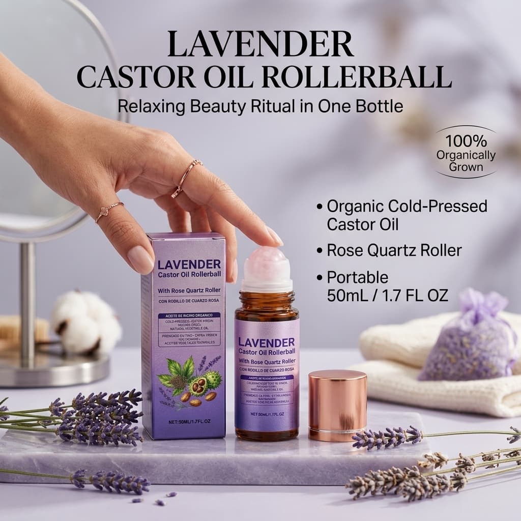Lavender Quartz Roll-On Castor Oil Skin Care Moisturizing Softening Portable Daily Massage Nourishing Body Care