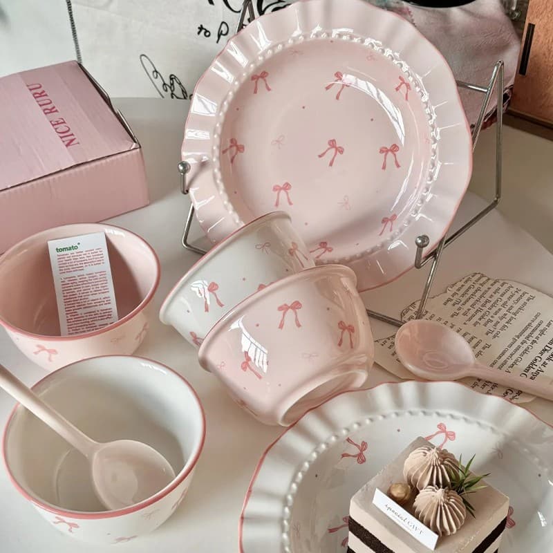Cute Bowl and Plate Set for Home 2025 New Bowls Plates Chopsticks Ceramic Tableware for One or Two People Couple Plates