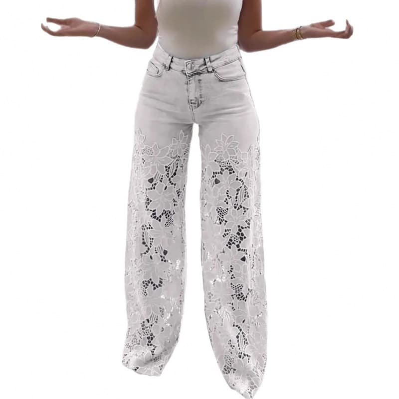 2025 High-Waist Wide-Leg Pants for Women Spring/Summer Fashionable Versatile Digital Print Denim Flowing Trousers