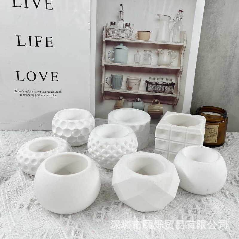 Large Round Cut-Face Polka Dot Square Flower Pot Silicone Mold, Succulent Planter Storage Box Plaster Concrete Mold