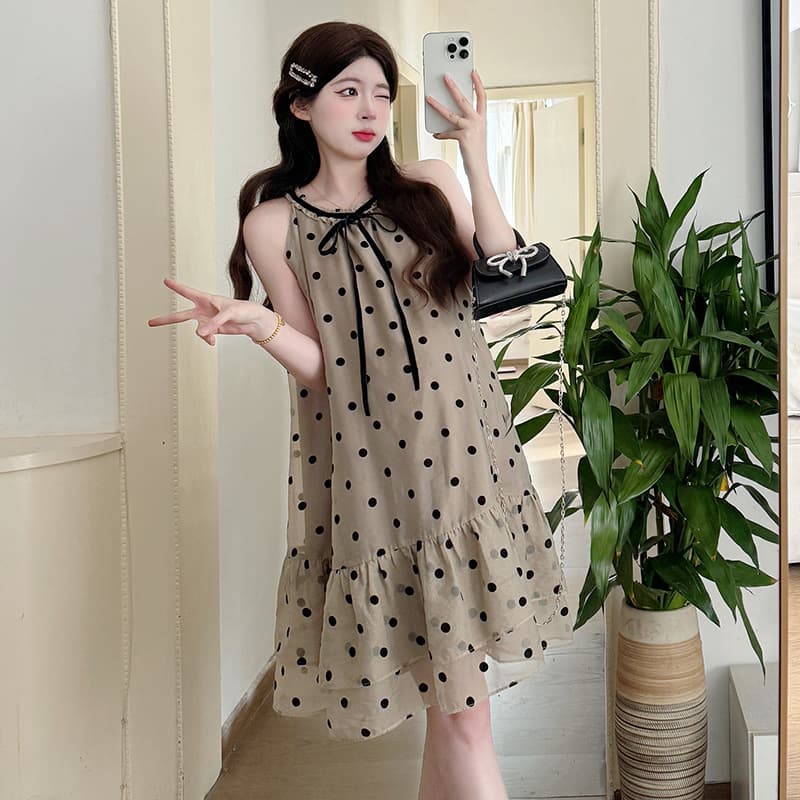 Actual photo 2026 Spring/Summer French halterneck polka dot dress + jacket maternity two-piece set
