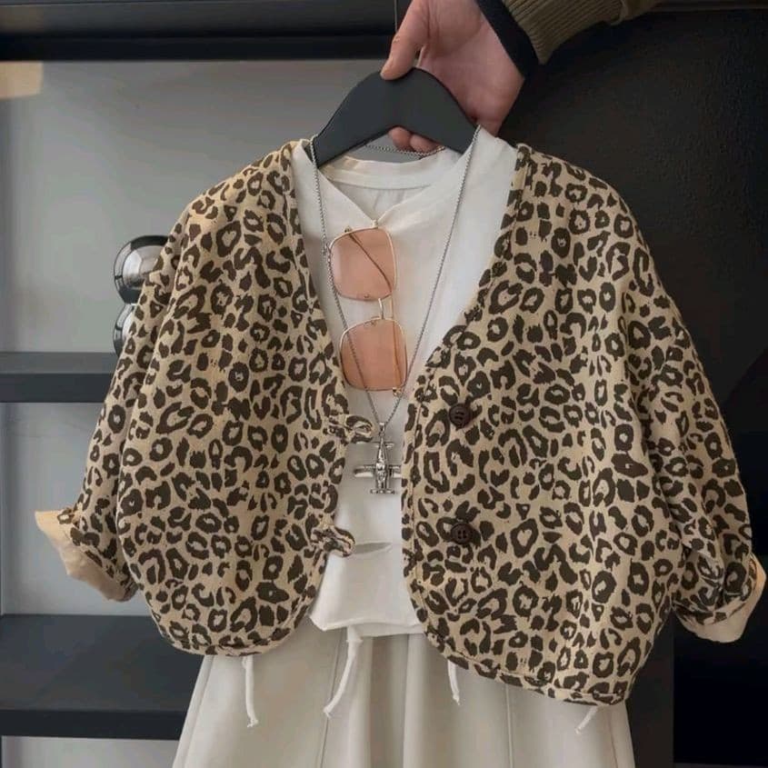 Korean Kids Clothing 2026 Spring Autumn New Boys Girls Trendy Leopard Print Loose Casual Versatile Jacket Children