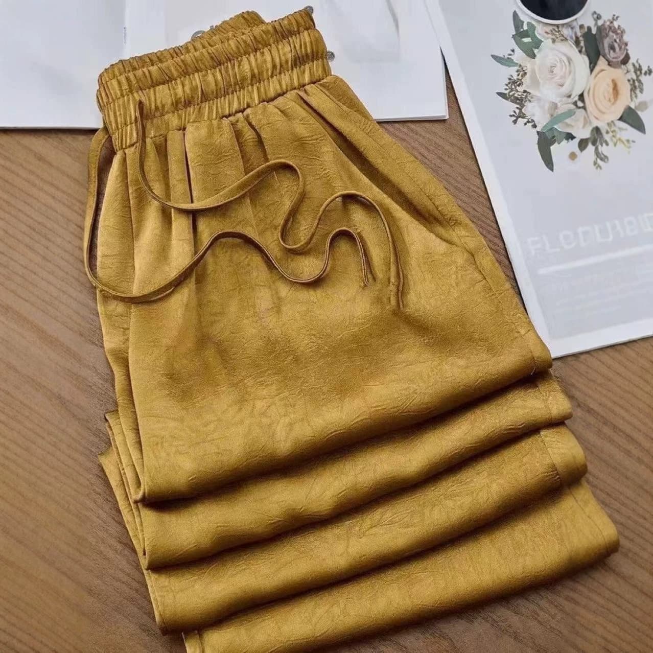 2026 Chinese Style Summer Wide-Leg Pants for Women, Imitation Satin New Ice Silk Straight-Leg Jacquard Chinese Thin Casual Women's Pants