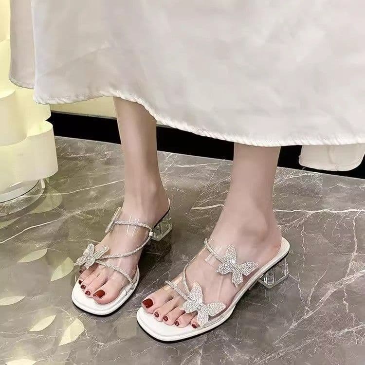 Stunning Transparent Butterfly Rhinestone High Heel Sandals for Women 2025 Summer New Style, Fairy Style Dress Shoes