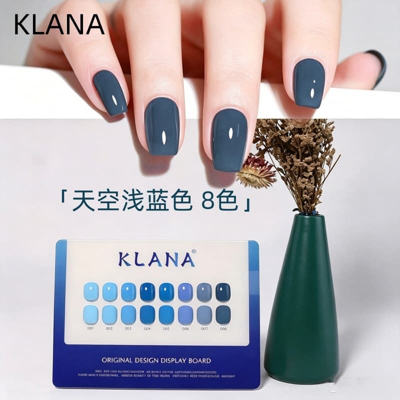 KLANA Manicure Nail Polish Glue Full Set 8 Color Small Set Milk Blue Haze Blue Dark Blue Manicure Solid Color Glue Wholesale