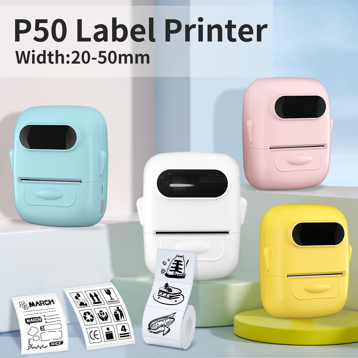 P50 Thermal Label Printer Portable Inkless Bluetooth Printer Wireless Label Printer