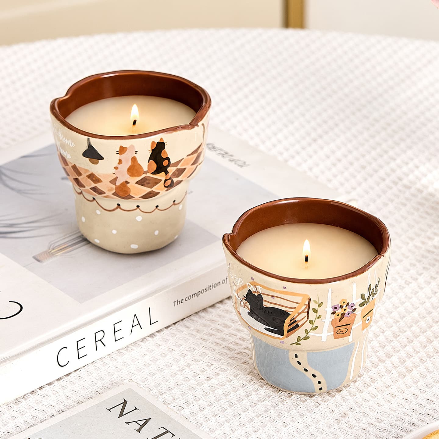 Cute Cat Aromatherapy Candle Cup Empty Cup Creative High-Quality Hand-Pinched Ceramic Candle Holder Cross-Border Wholesale