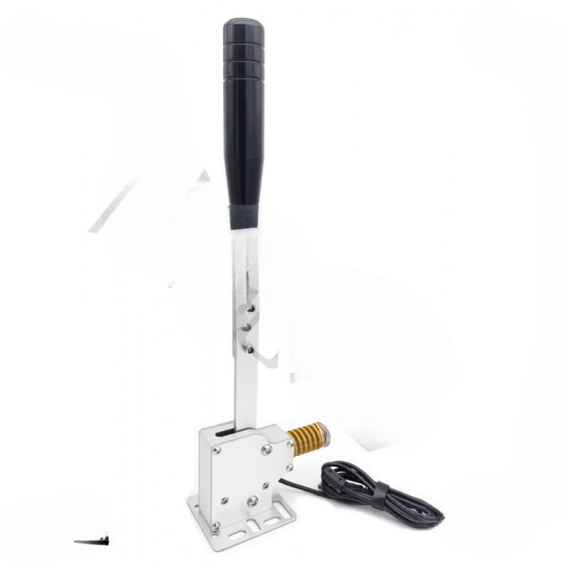 The linear handbrake in this racing simulator is compatible with Logic G27 and G29 Thrustmaster steering wheels.