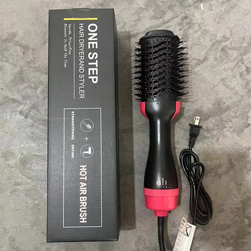 Cross-border Hot Air Styling Brush Curling Iron Blow Dry Brush Negative Ion Straightening Brush Curling Wand 2-in-1 Hot Air Brush Hair Care Brush
