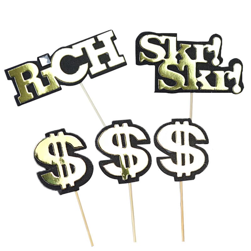 US Dollar Symbol $ Cake Insert Rich English Rich Cake Decoration Plug-in Double Layer Black Gold Insert