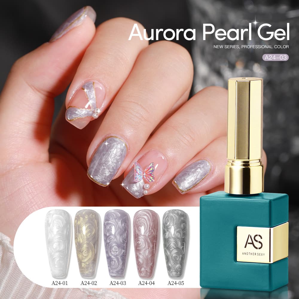 Trendy Hot-Selling Fine Shimmer Pearl Mother-of-Pearl Threaded Gel Nail Polish Set 2024 New Nail Salon Exclusive