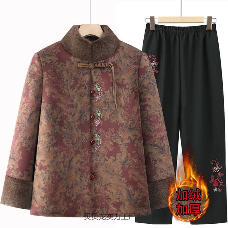 Elderly mother's winter cotton-padded coat, Tang suit plus velvet to keep warm, grandmother's 70-year-old cotton coat, thickened coat, old lady's cotton-padded jacket
