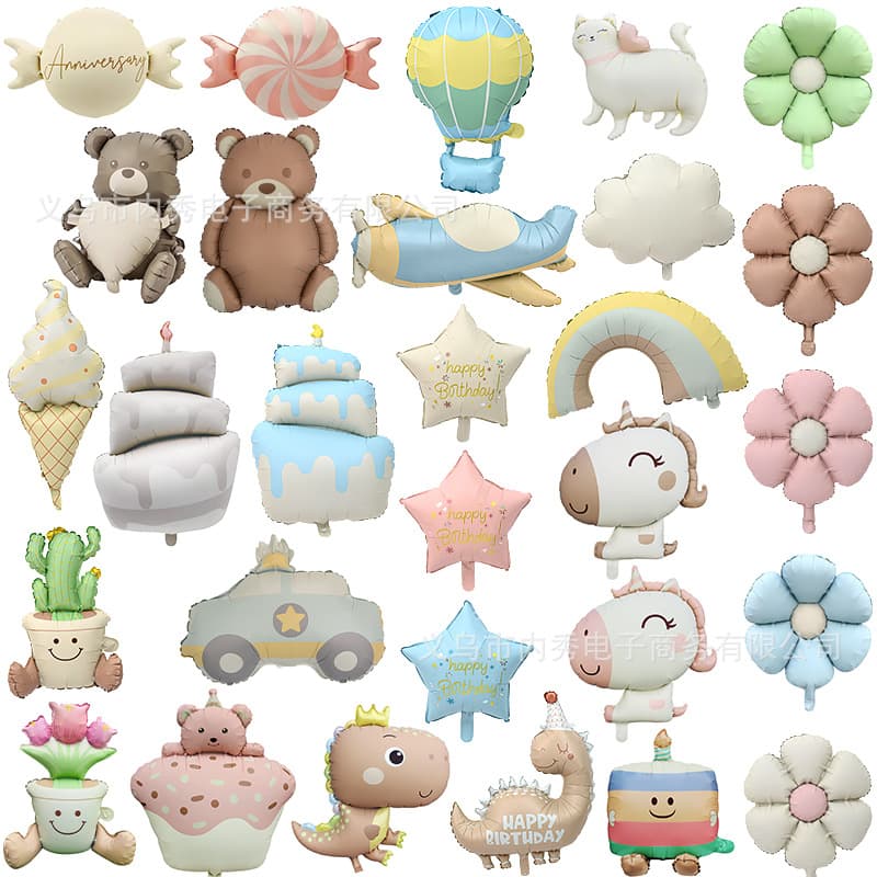 New Matte Aircraft Balloon Ins Frosted Bear Aluminum Film Rainbow Police Car Shape Children's Birthday Decorative Balloon