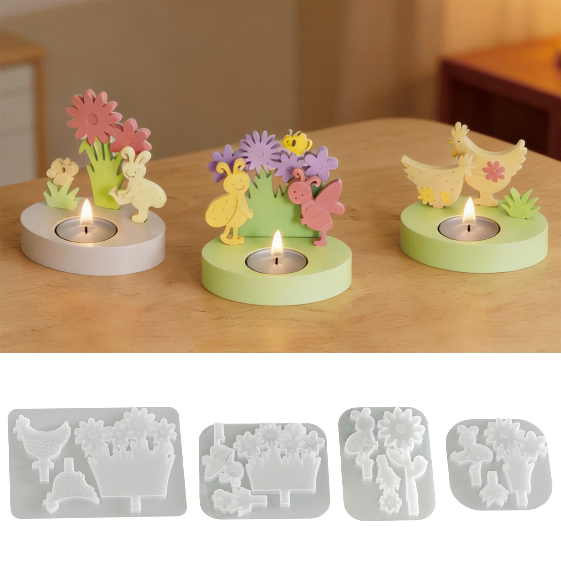DIY Flower Bee Hen Socket Candle Holder Base Plaster Mold Easter Silicone Mold