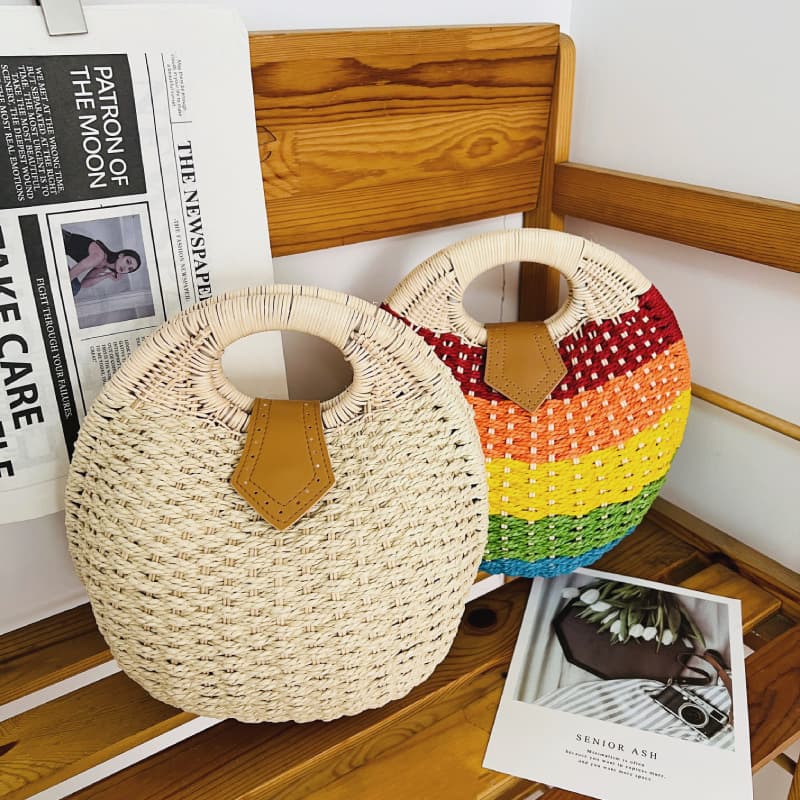 Cross-border INS hot-selling straw bag, new Japanese and Korean style woven bag, semi-circular beach portable round paper rope women's bag