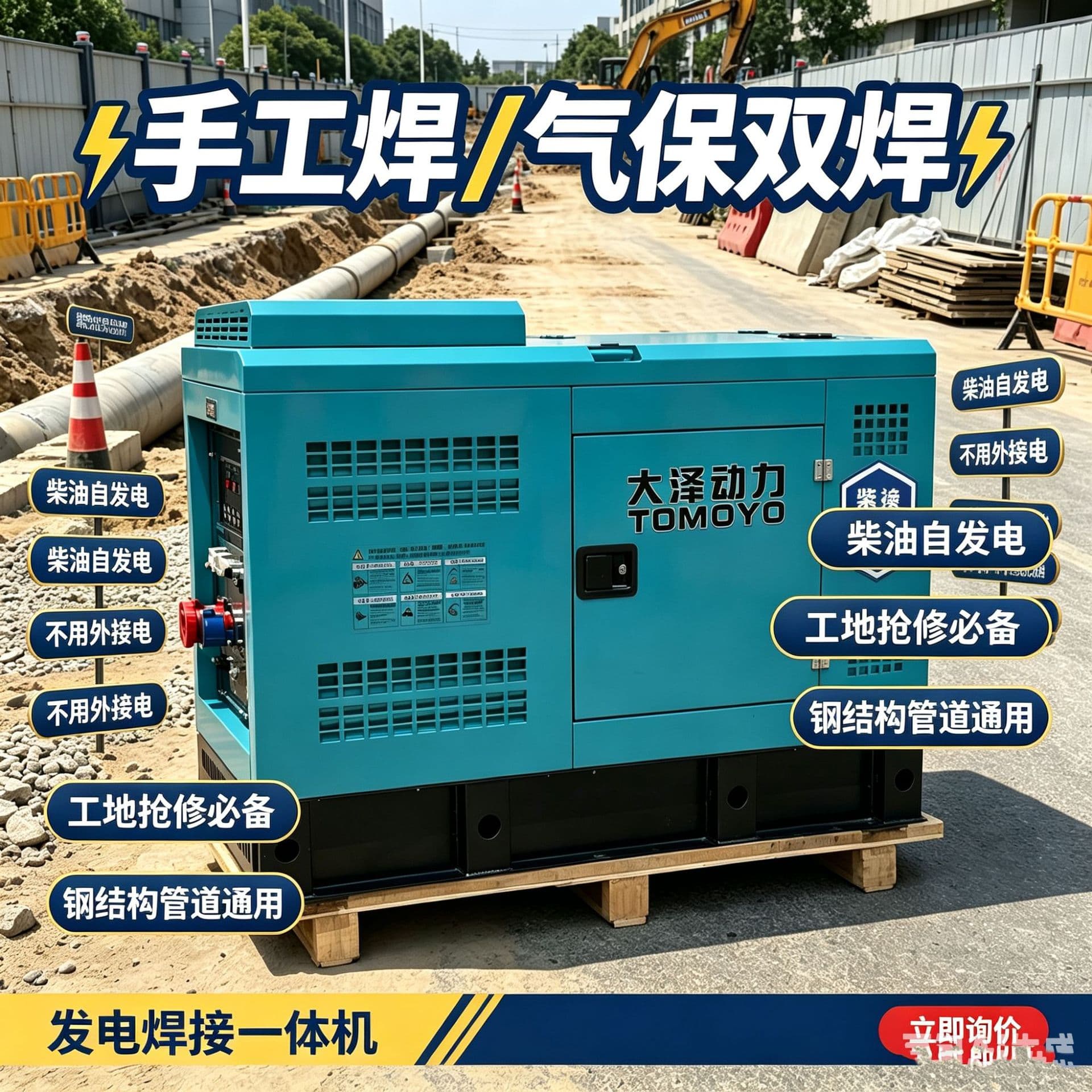 Daze Power fully automatic 800A diesel power generation manual gas maintenance integrated pipeline engineering mobile welding equipment