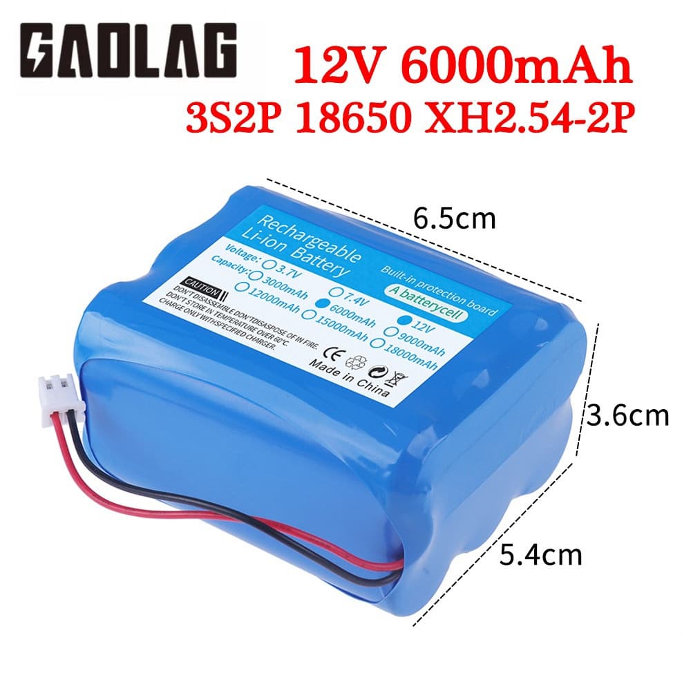 18650 Lithium Battery 3S2P 12V 6000mAh Rechargeable Battery Pack with BMS + Charger