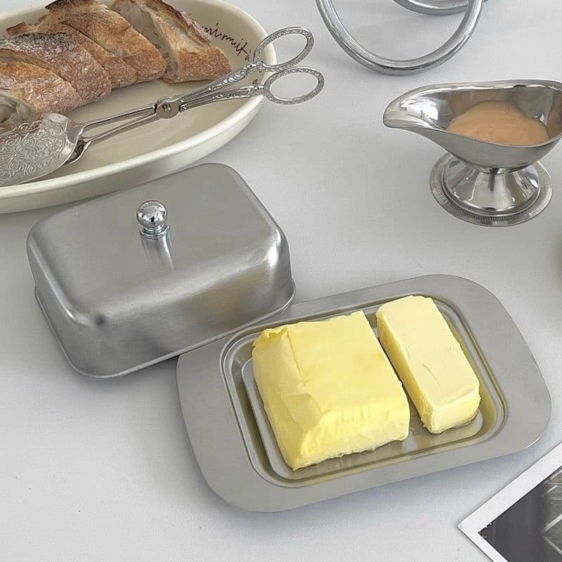 Butter dish stainless steel butter dish steel lid butter dish ready stock wholesale butter dish with lid cross-border