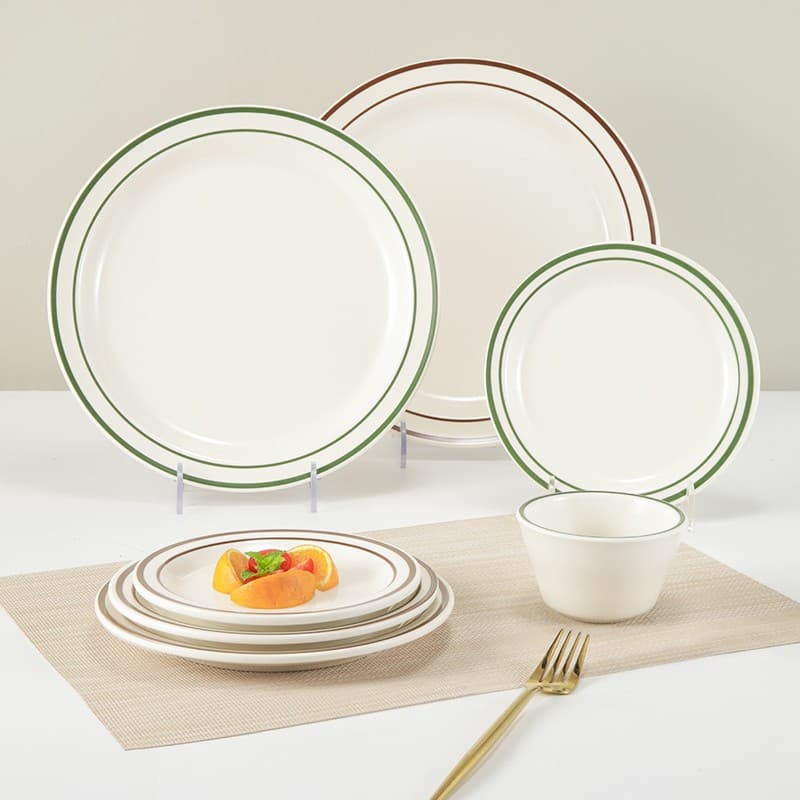 Melamine Dinner Plate Plastic Round Plate Imitation Porcelain Hotel Restaurant Round Dish Plate Western Food Plate Flat Plate Commercial Use