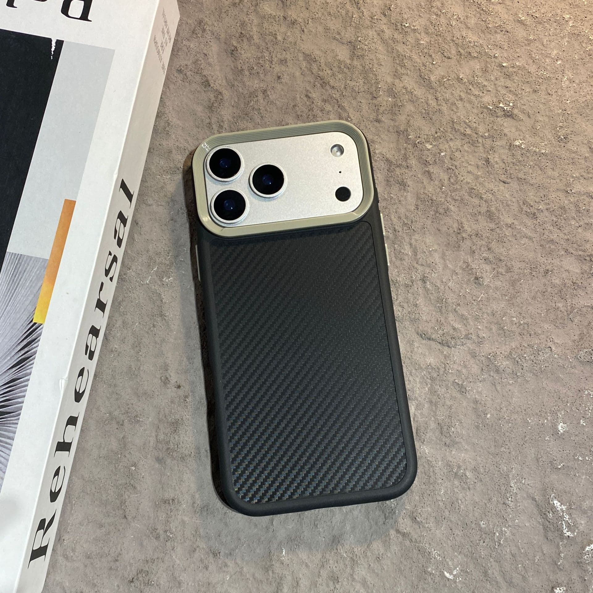 Carbon Fiber Texture Case for Apple iPhone 17 Pro Max, iPhone 16 Pro, iPhone 15 Plus, Black, Full Coverage