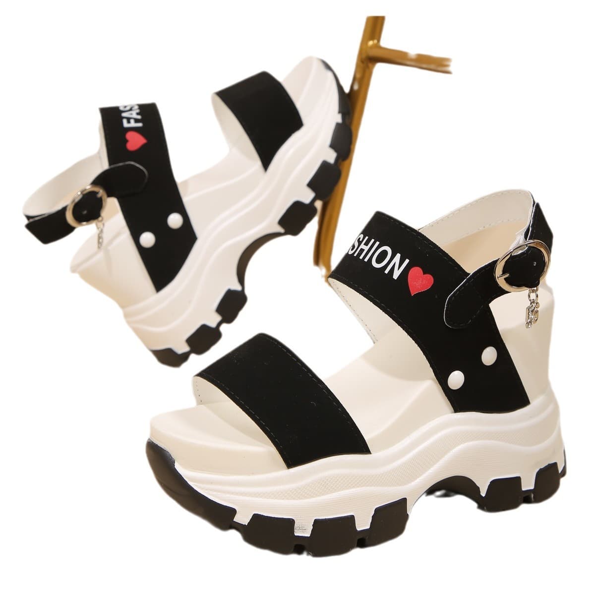 2024 Spring/Summer New Foreign Trade Large Size Thick Sole Wedge Women's Casual Sandals Temu Solid Color Simple Chunky Platform