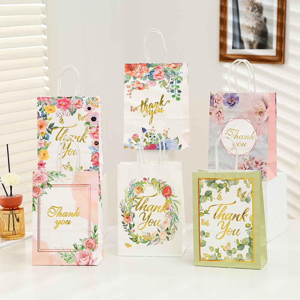 Teacher's Day Valentine's Day Flower Gift Bag Fashionable Bronzing Flower Tote Bag Small Fresh Universal Kraft Paper Bag