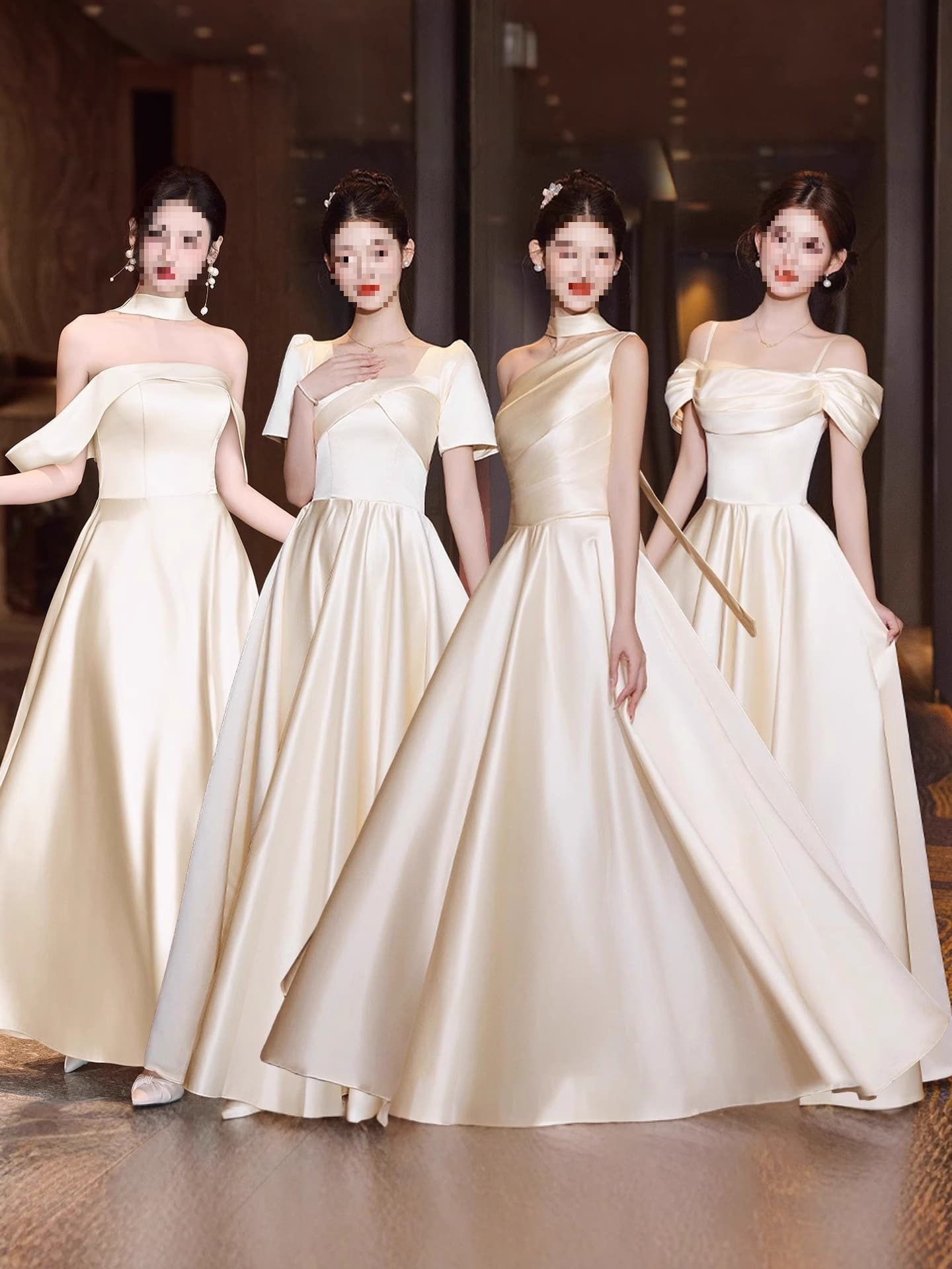 Satin bridesmaid dress, new 2025 style, champagne color, high-end evening gown for choir hosts and bridesmaids, suitable for everyday wear.