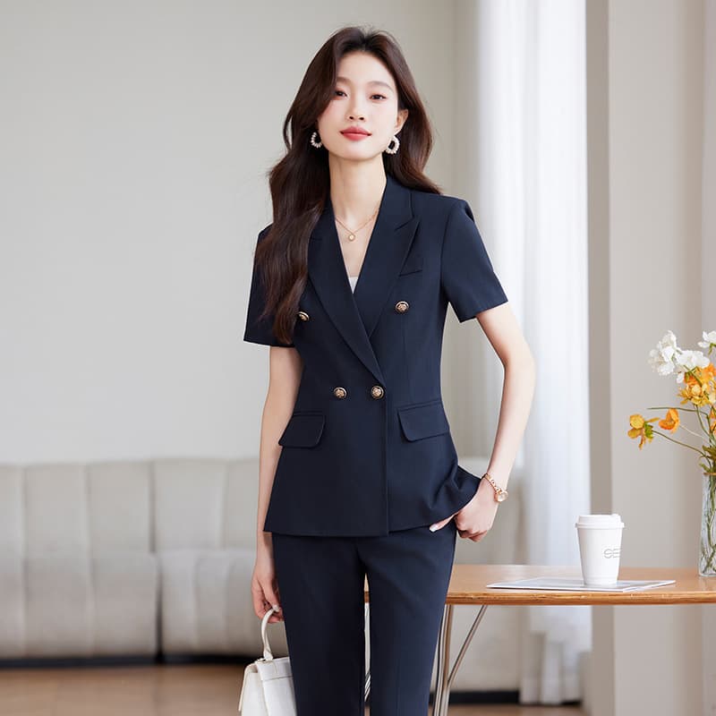 Business Wear Short-sleeved Suit Jacket Women's Summer Thin Fashionable Elegant Goddess Jewelry Store Overalls Two-piece Set