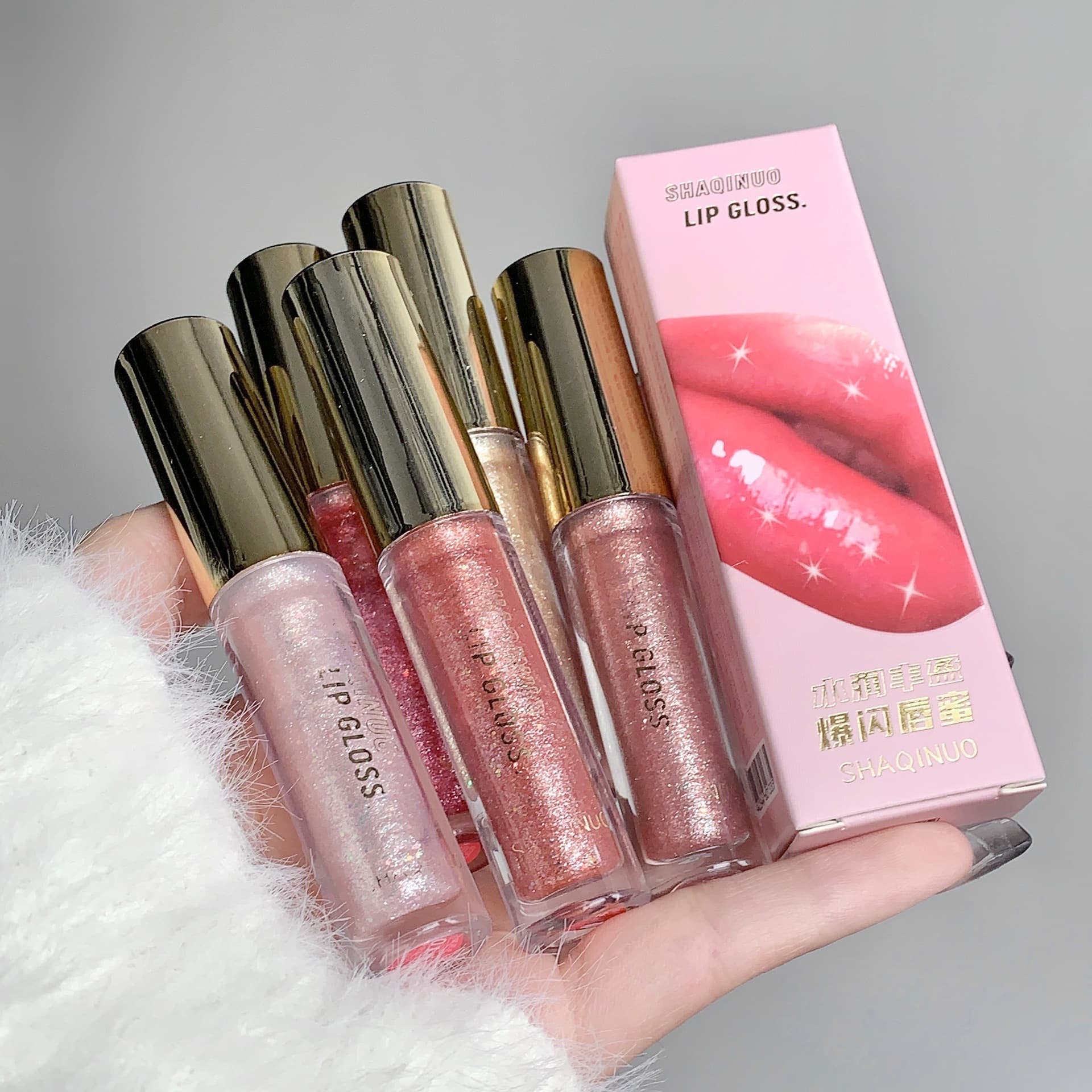 SHAQINUO Moisturizing Flashing Lip Glaze Moisturizing Lip Oil Doodle Glass Lip