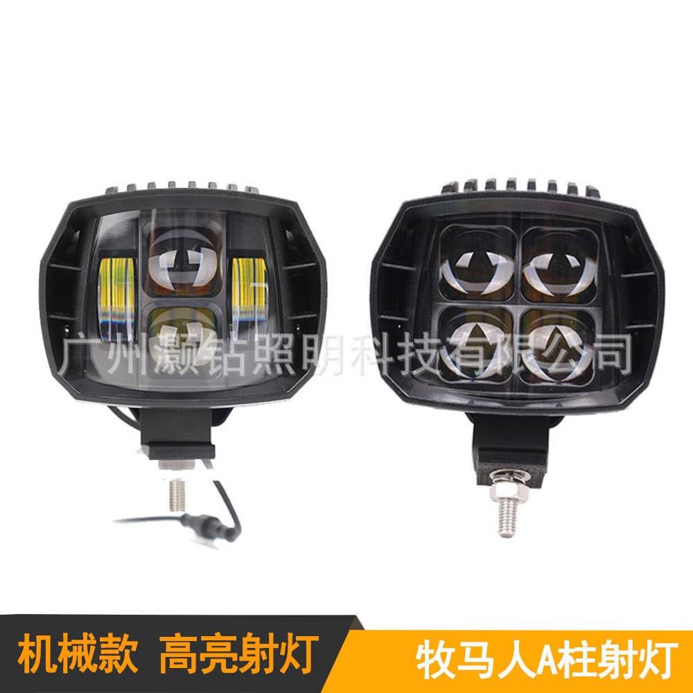 60W car LED spotlight, Wrangler A-pillar spotlight, off-road modified lens, high brightness far and low beam front bumper light