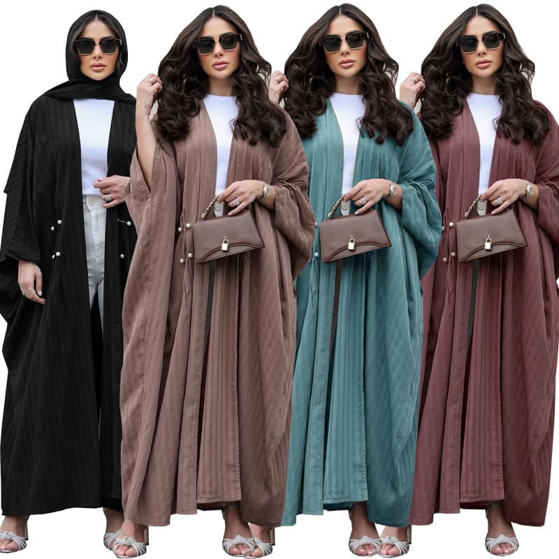 MQ077 2025 Summer Fashion Women's New Modest Modern Striped Casual Plus Size Cardigan Long Dress
