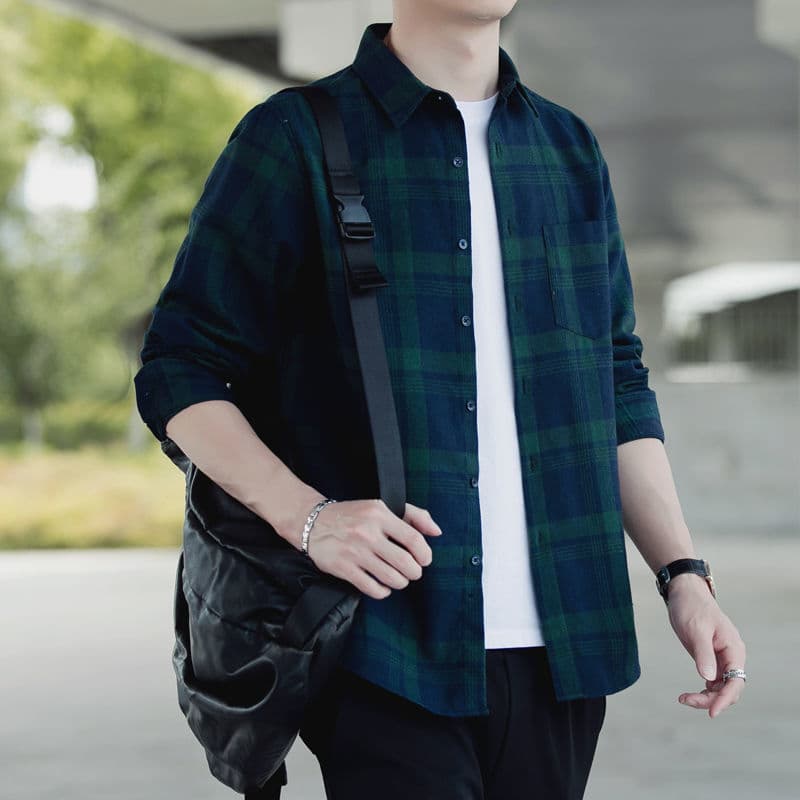 Spring New Plaid Shirt for Men, Spring and Autumn Casual Long-Sleeve Shirt, Korean Loose Fit Jacket for Men