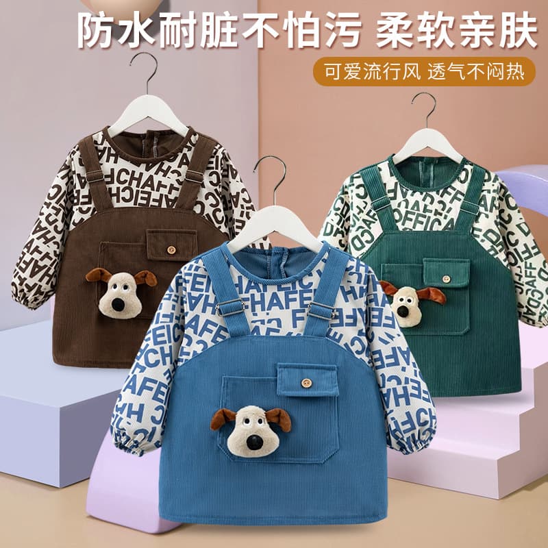 Children's Bib Apron Baby Eating Bib Autumn Winter Waterproof Stain-Proof Corduroy Protective Clothing Infant Reversible Apron