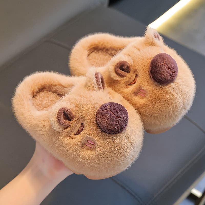 Kapibala children's cotton slippers, with a poop-walking feel, cute cartoon style, non-slip, soft-soled indoor baby slippers for winter.