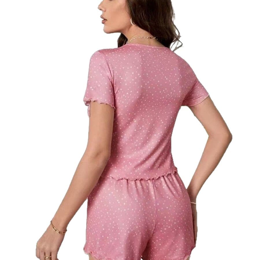 2026 New European and American Thin Cool Knit Blend Two-Piece Short Sleeve Shorts Soft Women's Loungewear