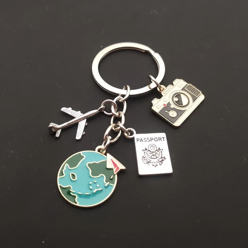 A-Z Alphabet Journey Keychain Airplane Globe Camera Keychain DIY Handmade Pendant Travel Keychain